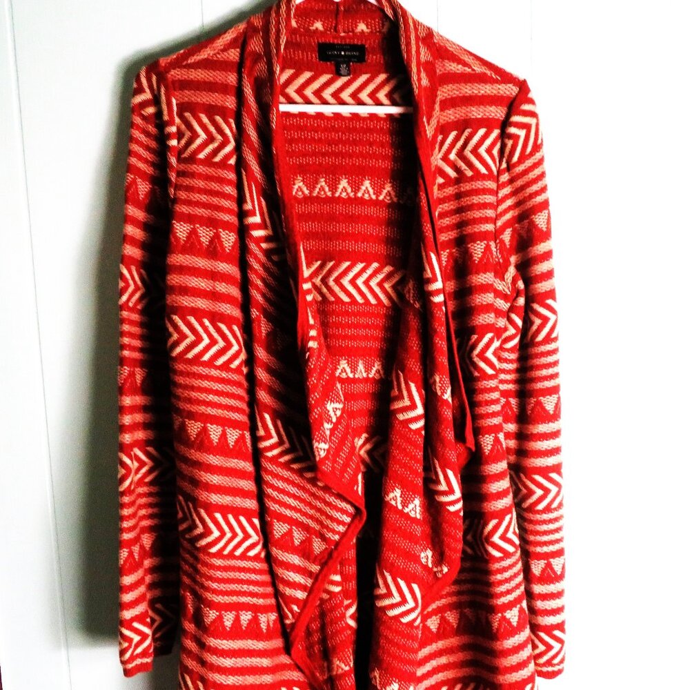 Lucky Brand Cardigan LS Sweater Southwestern Print Rust Brown Size S/P